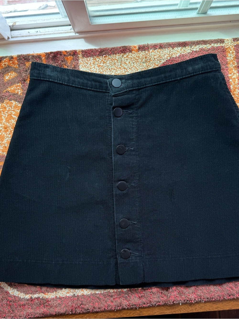 American Apparel Black A-line Mini Corduroy Skirt Buttons USA Sz S 4-6